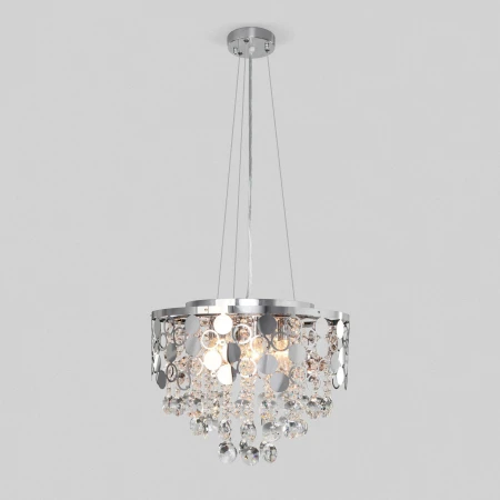 Потолочно-подвесная хрустальная люстра Eurosvet 10114/6 хром/прозрачный хрусталь Strotskis